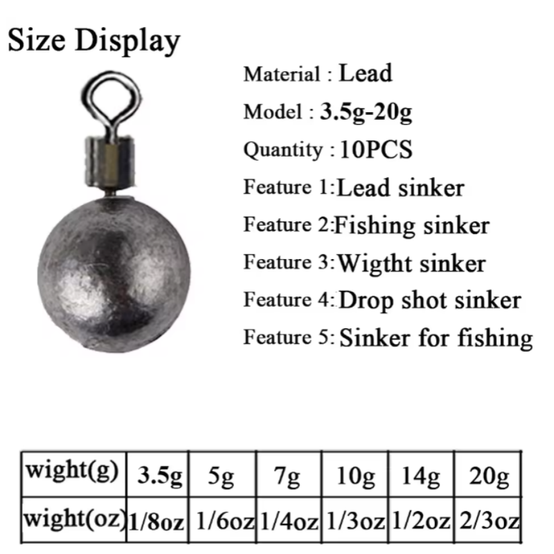 10個入り 5-20g 丸型鉛シンカー スイベルループ付き釣 - Fishing Equipment On Sale のレビューと価格